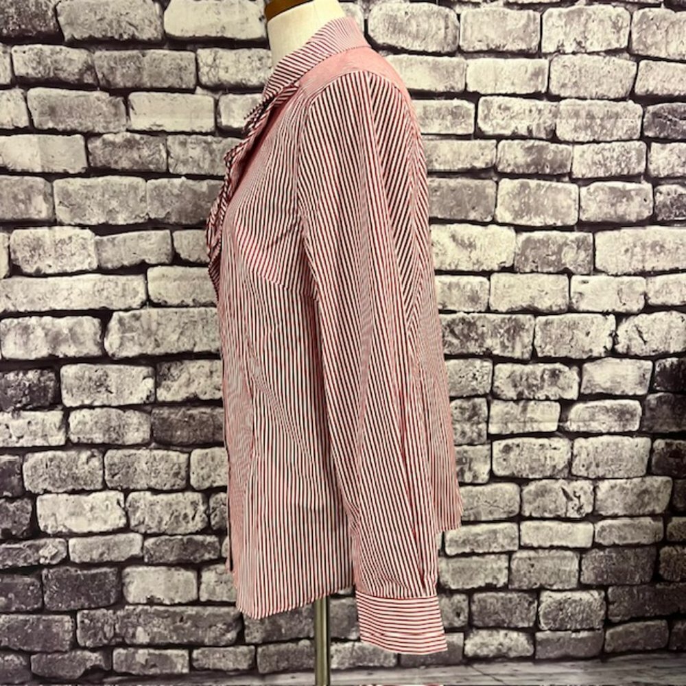 Isaac Mizrahi Live Red & White Striped Blouse W/ Ruffle Size 14 - Picture 9 of 10